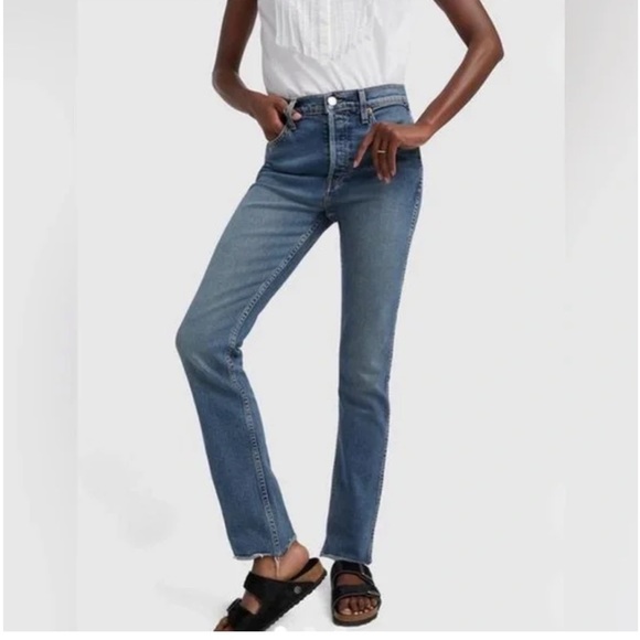 RE/DONE Double Needle Long Straight Jeans Mid 80’s Wash 25 - Picture 1 of 7